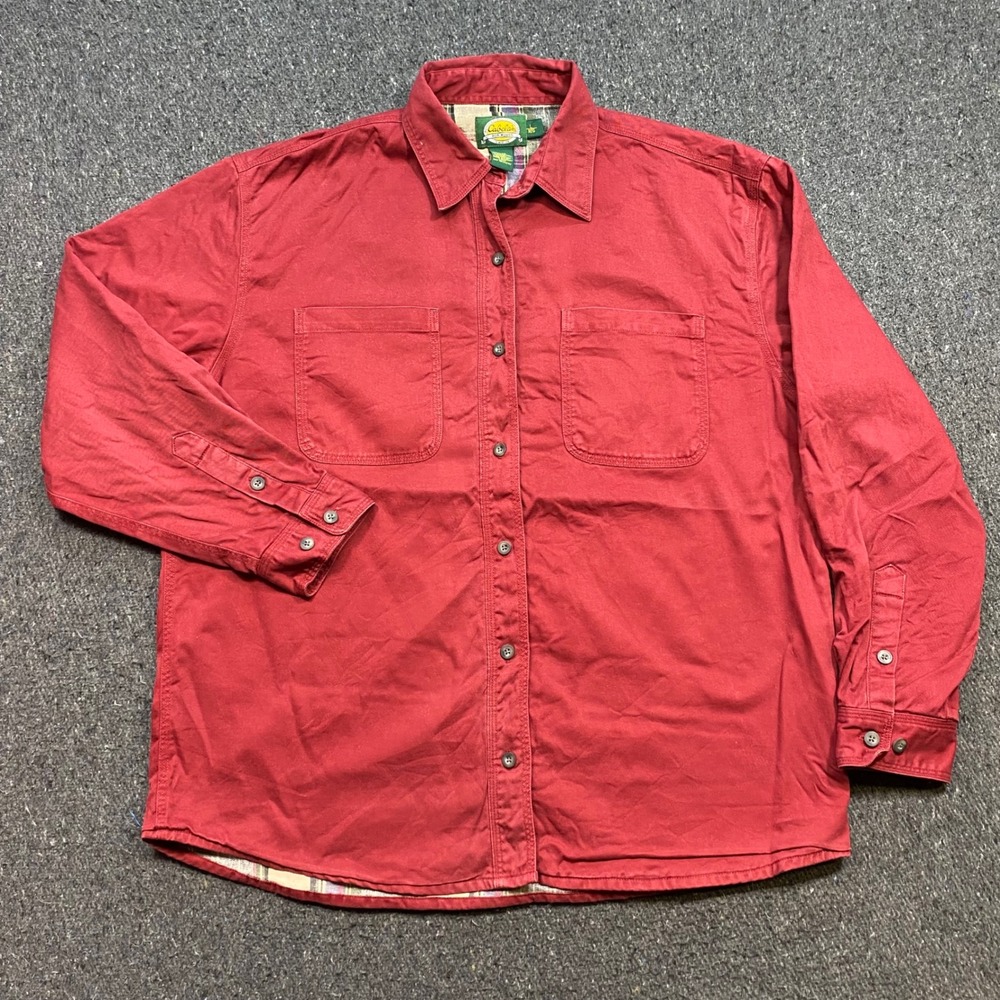 Cabelas Flannel Lined Shirt Sz L Womens Red Gorpcore Plaid Canvas Button Down